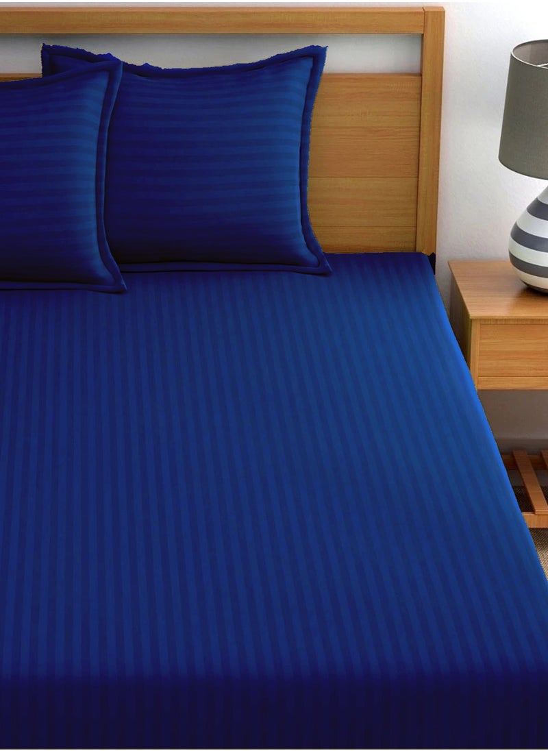 Deep Fitted Bed Sheet +2Pcs Pillow Covers, King/Queen/Double/Single Sizes, Color Blue, Depth 30cm