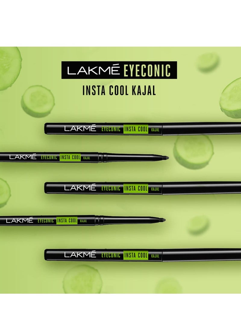 LAKME Eyeconic Insta Cool Kajal Black Cooling Kohl Liner With Cucumber Twist Up Pencil - Waterproof Smudge Proof and Long Lasting Eye Makeup Glossy