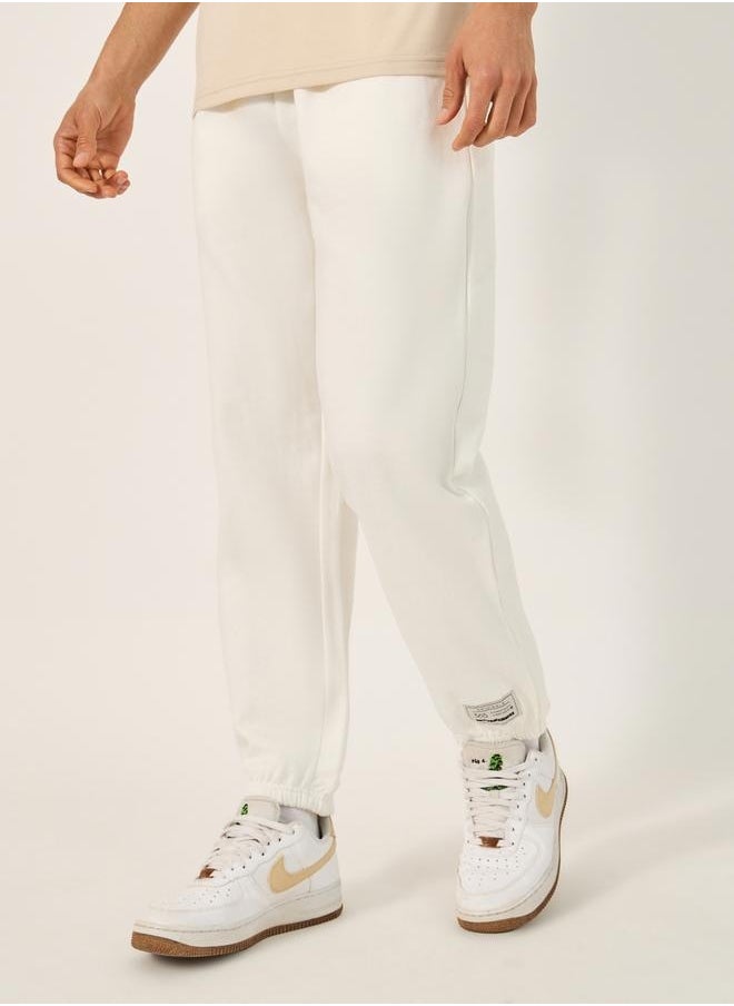 Fleece Mid Rise Relaxed Fit Joggers with Badge Detail