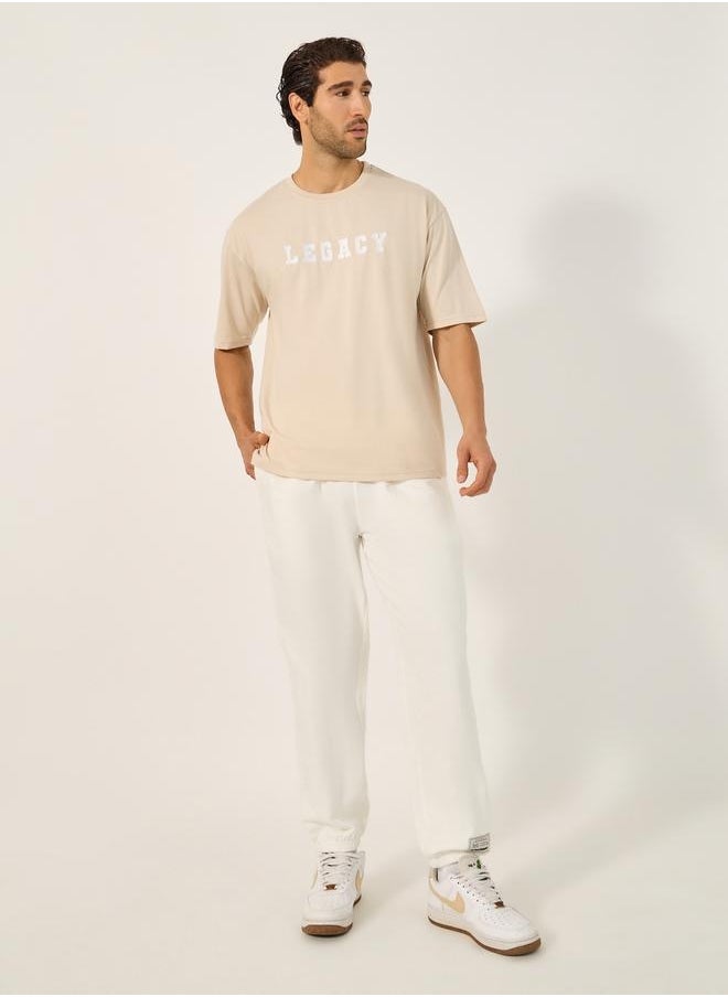 Fleece Mid Rise Relaxed Fit Joggers with Badge Detail