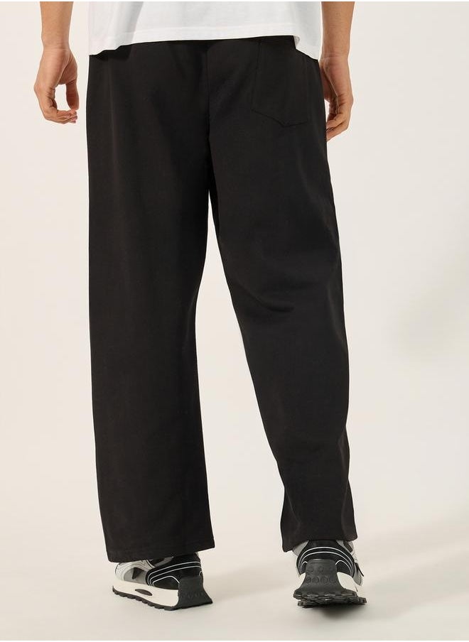 Fleece Pintuck Relaxed Open Hem Joggers with Badge Detail