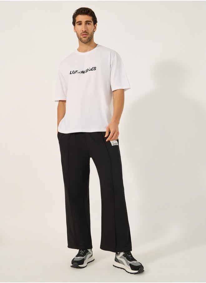 Fleece Pintuck Relaxed Open Hem Joggers with Badge Detail