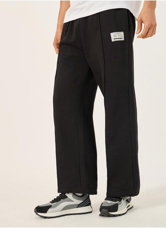 Fleece Pintuck Relaxed Open Hem Joggers with Badge Detail