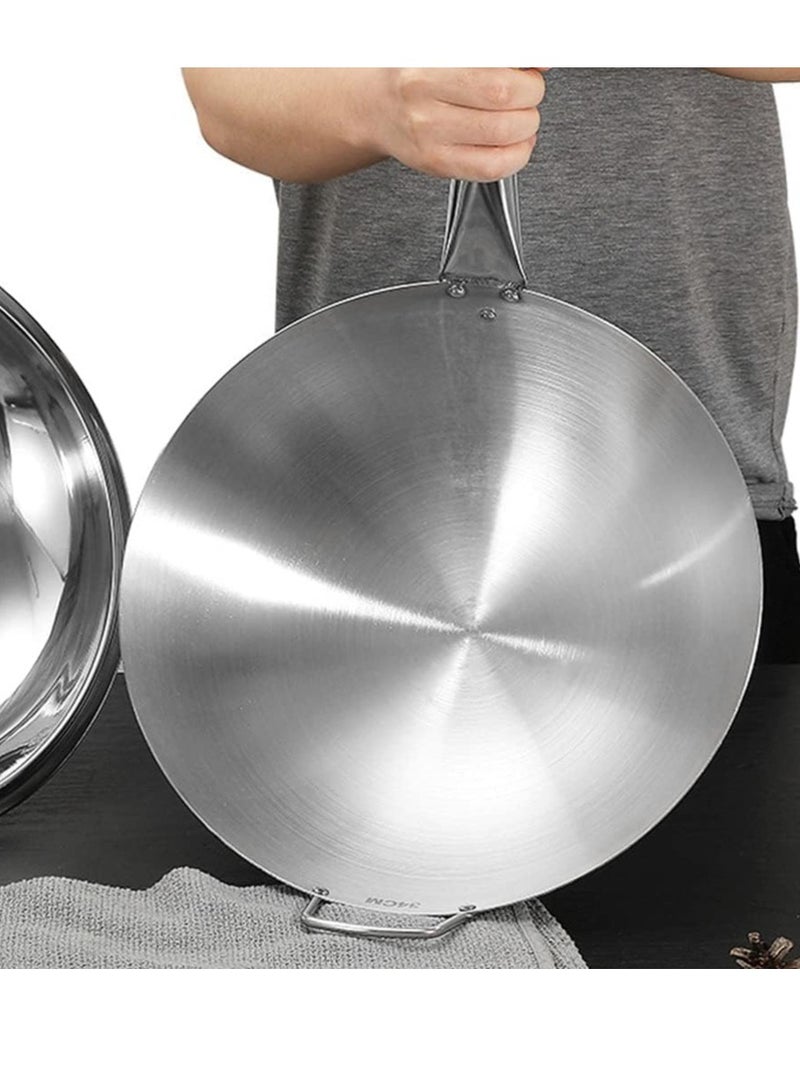 Stainless Steel Wok Pan Stir Fry Pan Deep Frying Wok Frying Skillet with Wooden Handle | 34cm 34cmcm
