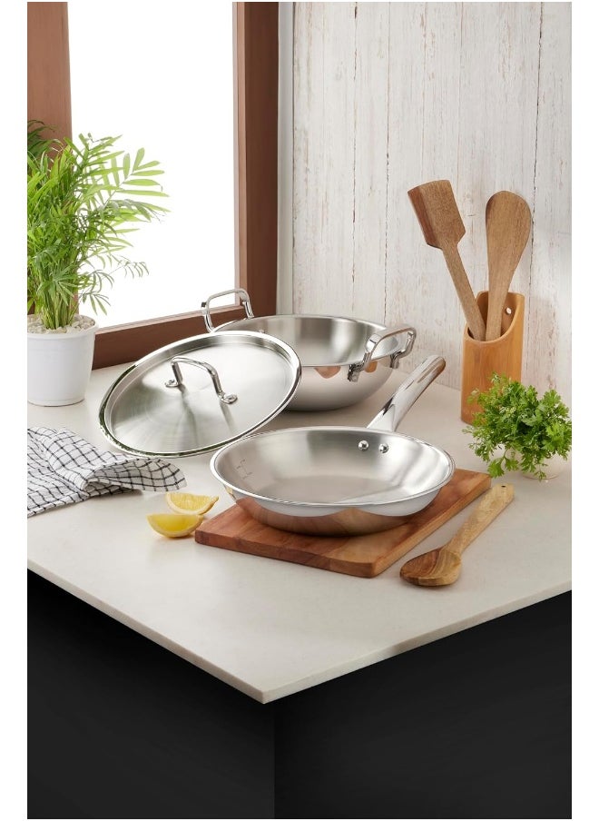 Millerhaus Tri-Ply Frypan 22cm Stainless Steel, 18/10 Frying Pan, PFOA Free Dishwasher Safe Skillet, Stainless Steel Handle Cookware - Silver