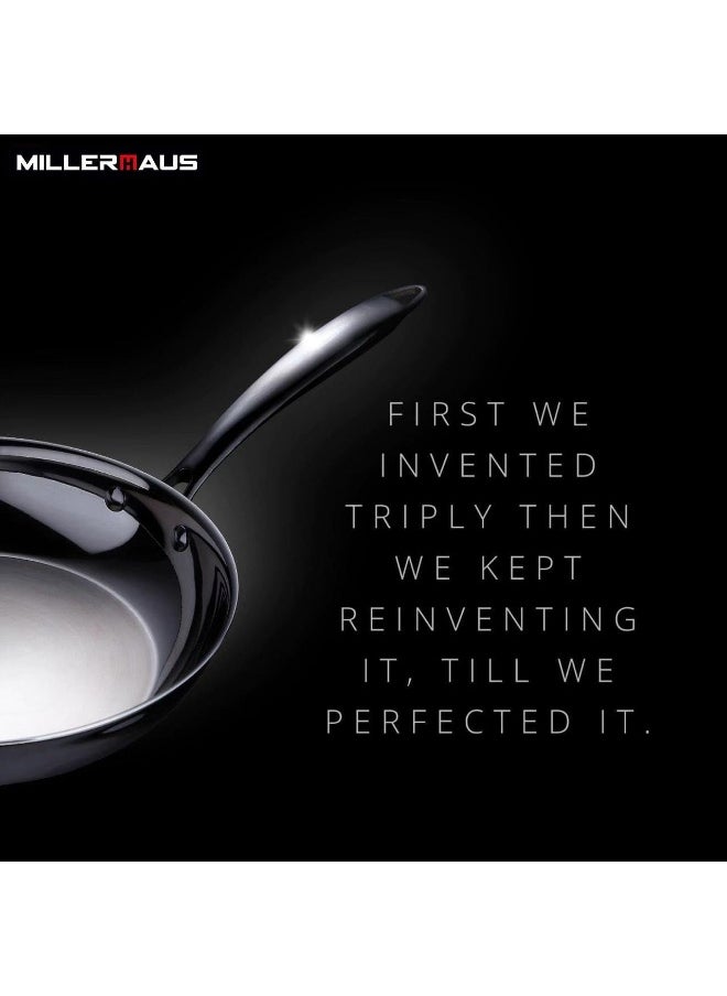 Millerhaus Tri-Ply Frypan 22cm Stainless Steel, 18/10 Frying Pan, PFOA Free Dishwasher Safe Skillet, Stainless Steel Handle Cookware - Silver