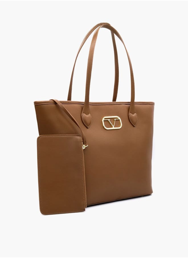 Solid Tote Bag with Double Handle and Pouch