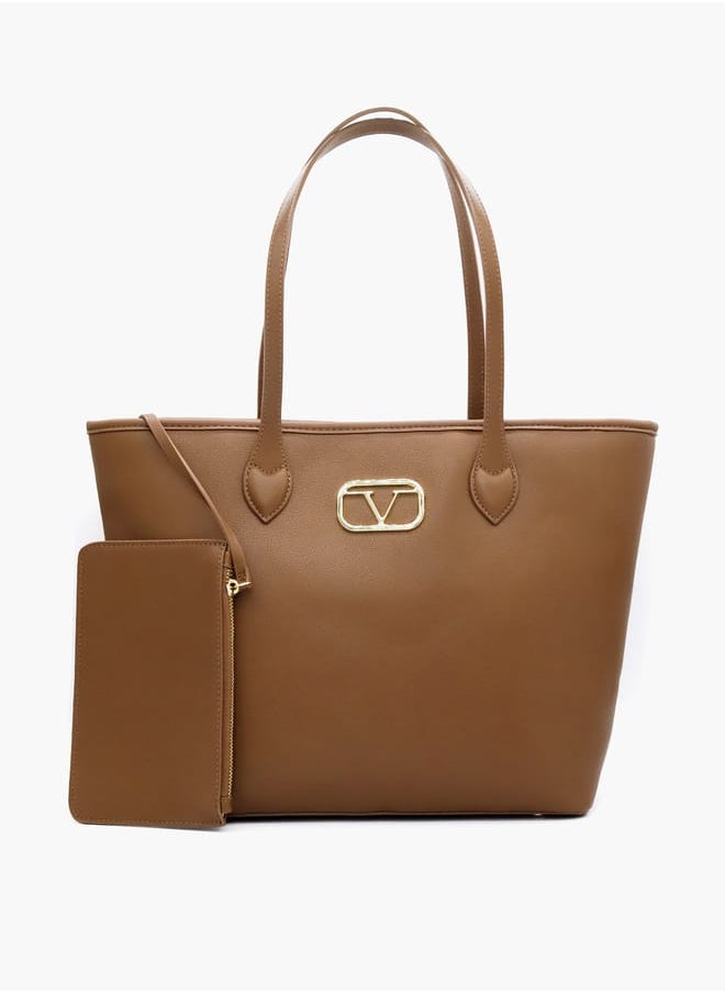 Solid Tote Bag with Double Handle and Pouch
