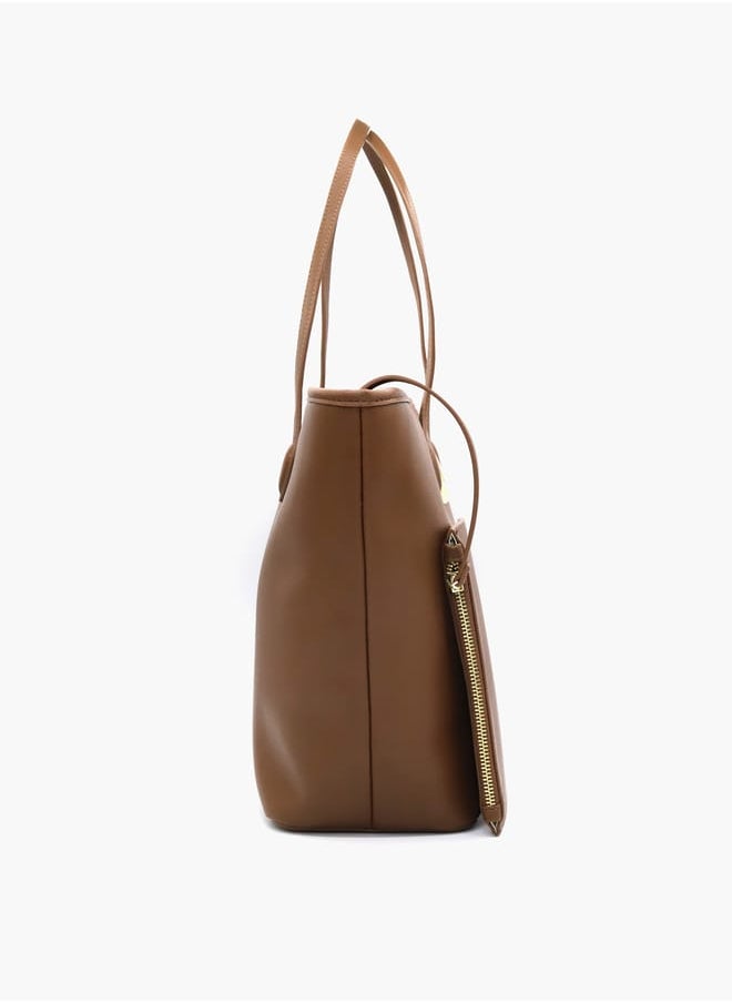 Solid Tote Bag with Double Handle and Pouch