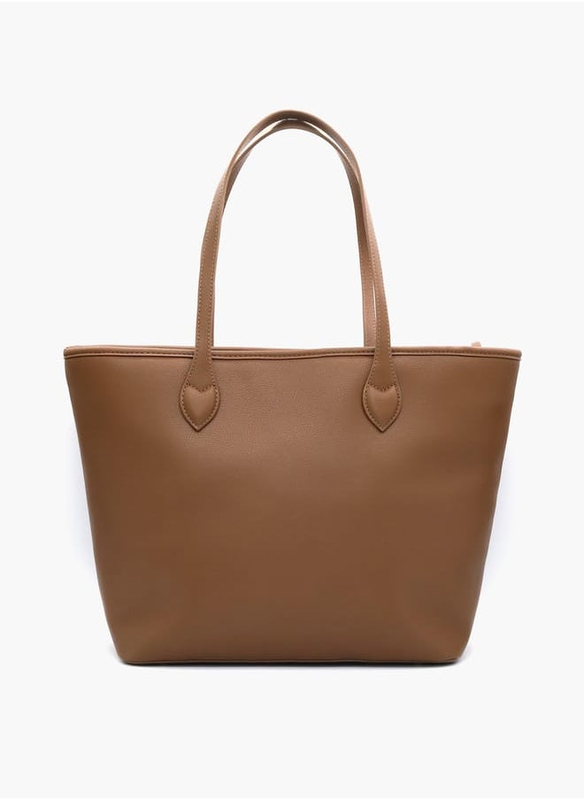 Solid Tote Bag with Double Handle and Pouch