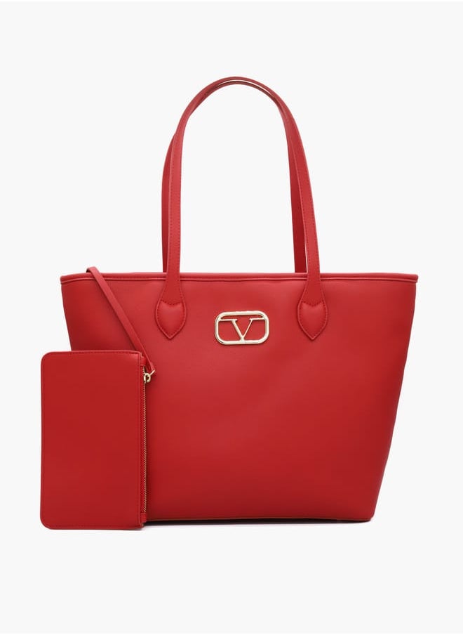 Solid Tote Bag with Double Handle and Pouch