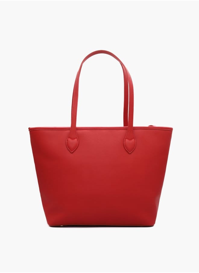 Solid Tote Bag with Double Handle and Pouch