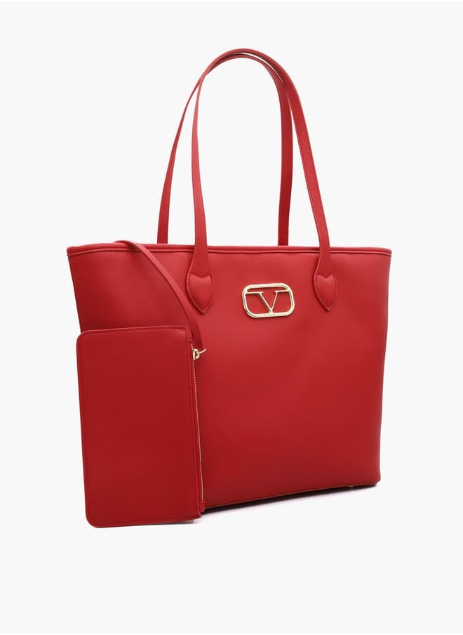 Solid Tote Bag with Double Handle and Pouch