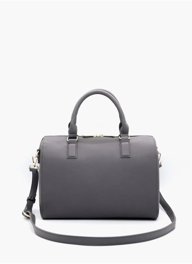 Solid Tote Bag with Detachable Strap and Zip Closure
