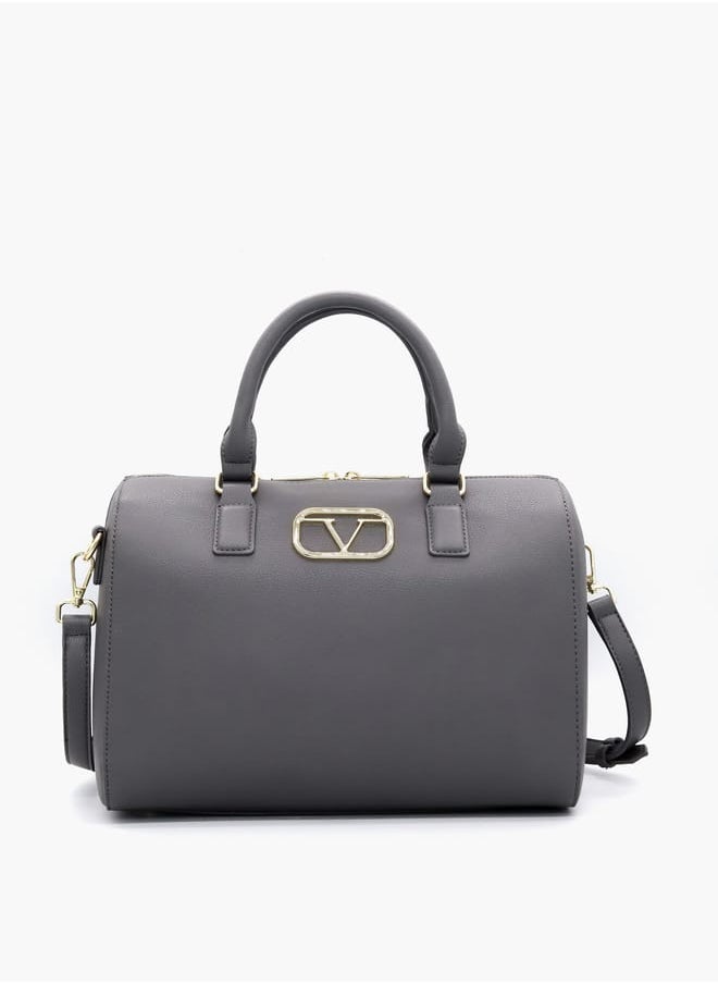 Solid Tote Bag with Detachable Strap and Zip Closure