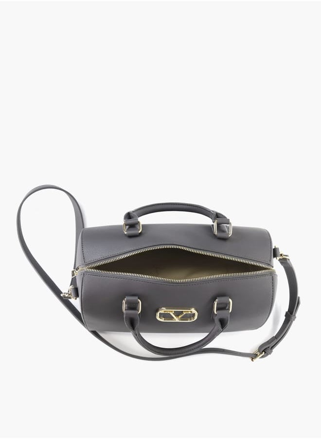 Solid Tote Bag with Detachable Strap and Zip Closure