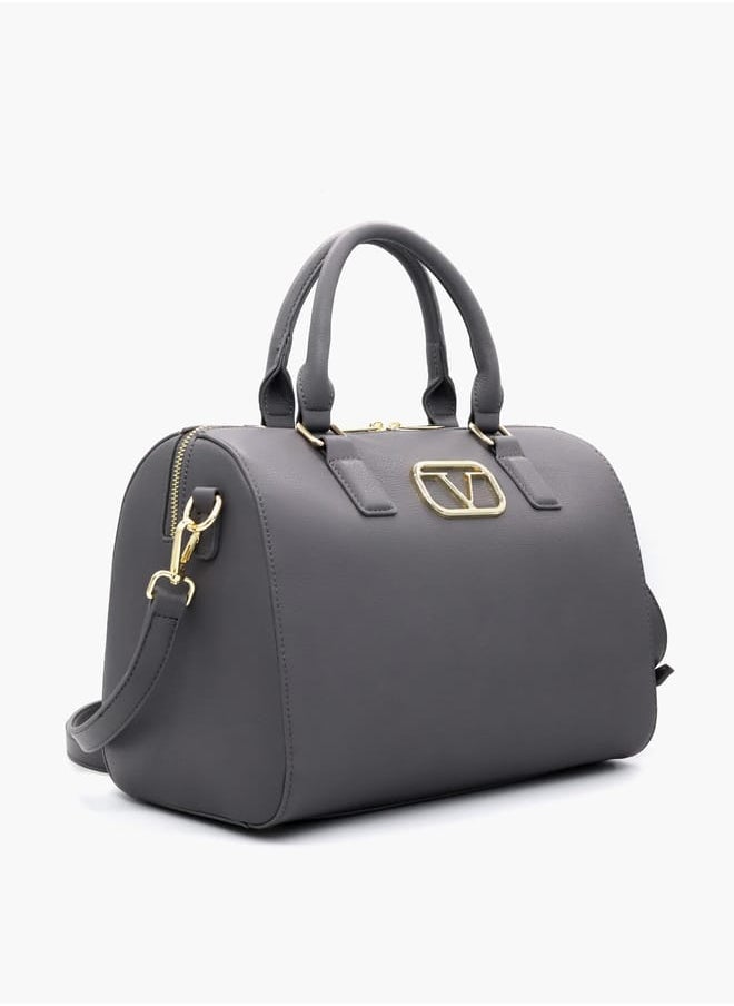 Solid Tote Bag with Detachable Strap and Zip Closure