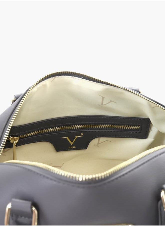 Solid Tote Bag with Detachable Strap and Zip Closure
