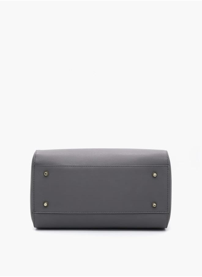Solid Tote Bag with Detachable Strap and Zip Closure