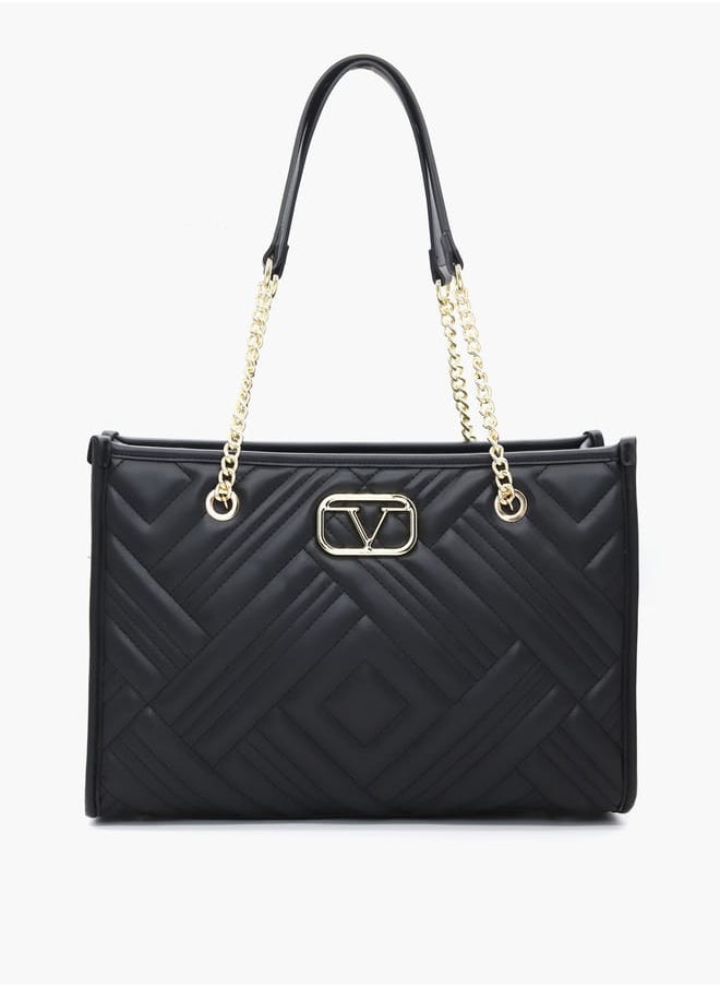 Quilted Tote Bag with Double Handle and Zip Closure