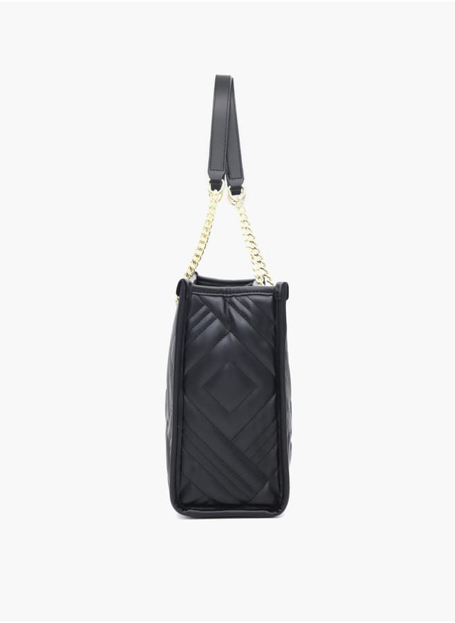 Quilted Tote Bag with Double Handle and Zip Closure