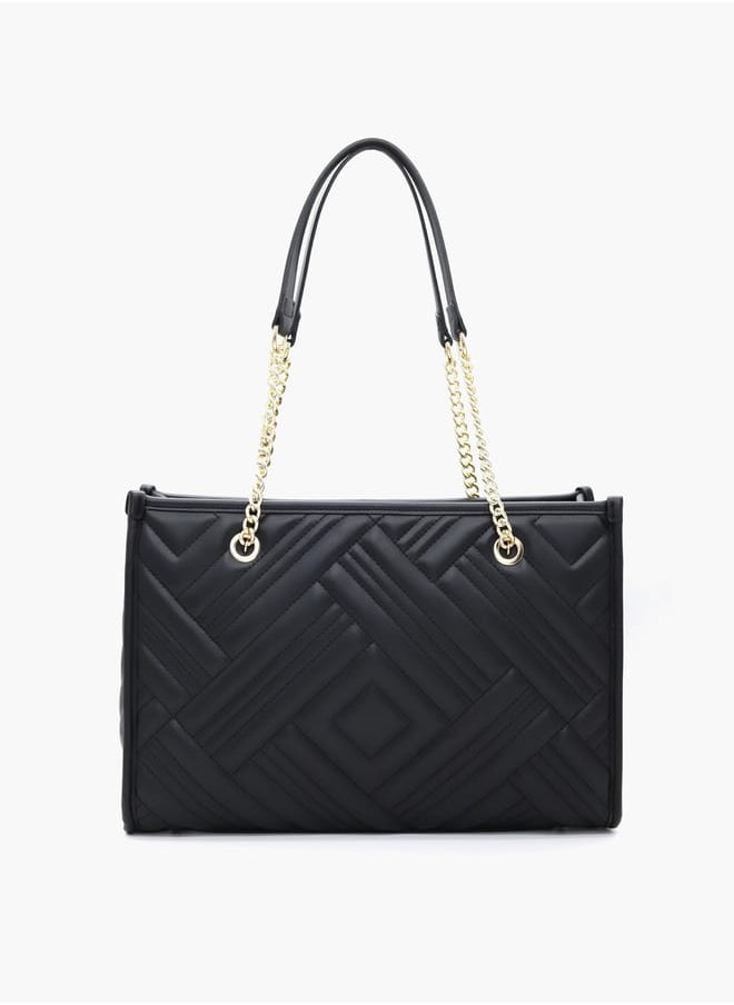 Quilted Tote Bag with Double Handle and Zip Closure