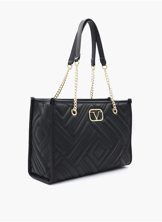 Quilted Tote Bag with Double Handle and Zip Closure