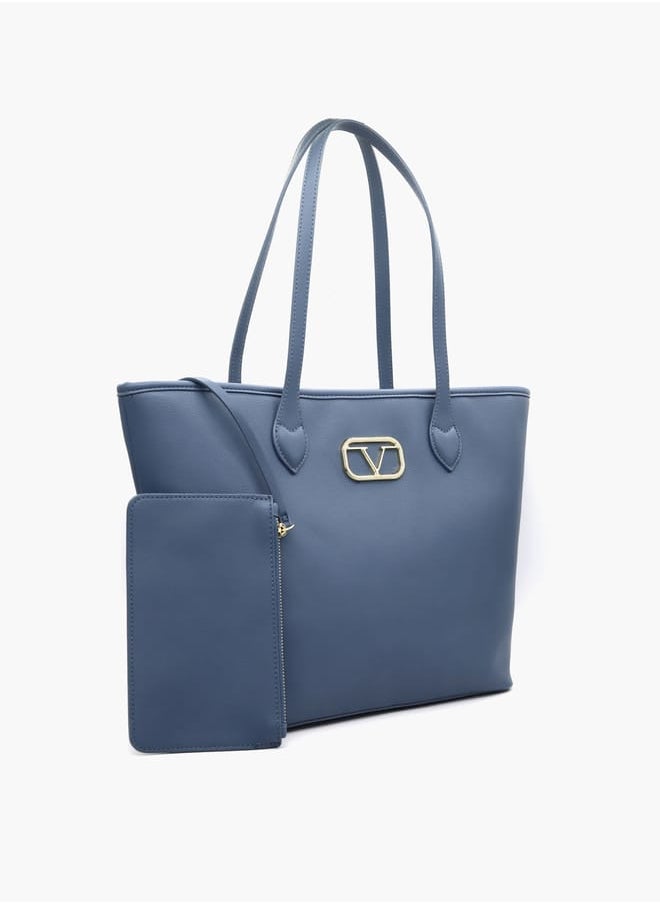 Solid Tote Bag with Double Handle and Pouch