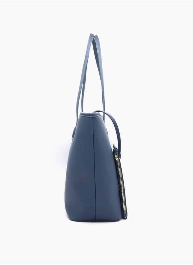 Solid Tote Bag with Double Handle and Pouch
