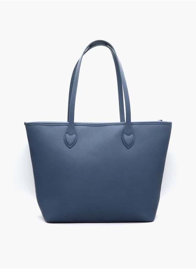 Solid Tote Bag with Double Handle and Pouch