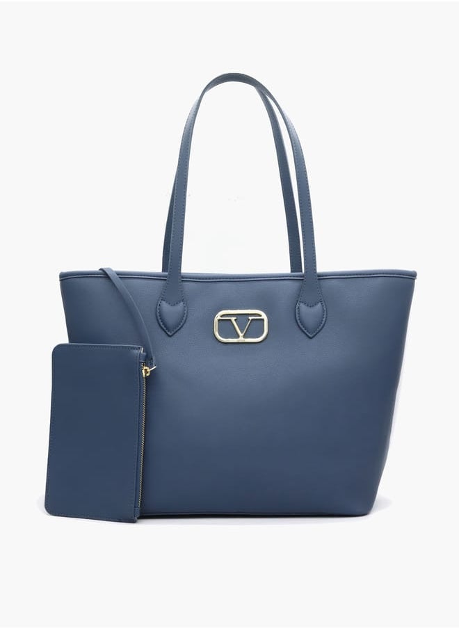 Solid Tote Bag with Double Handle and Pouch