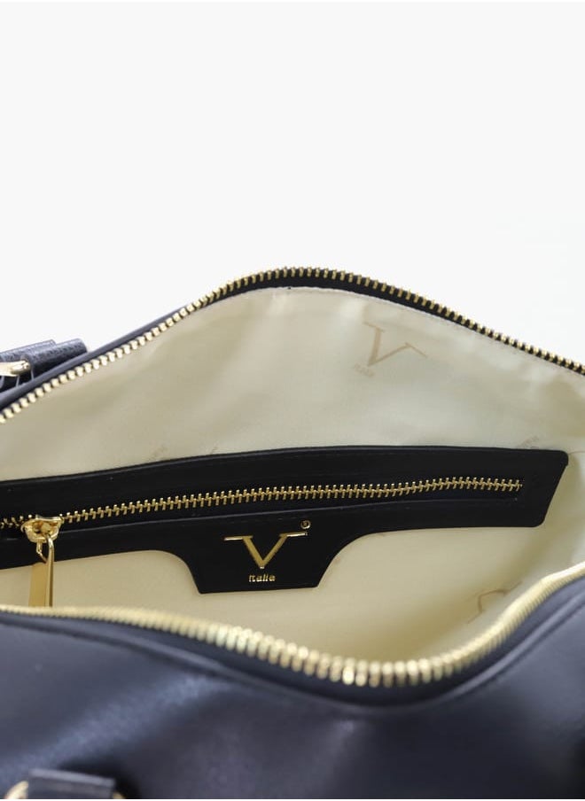 Solid Tote Bag with Detachable Strap and Zip Closure