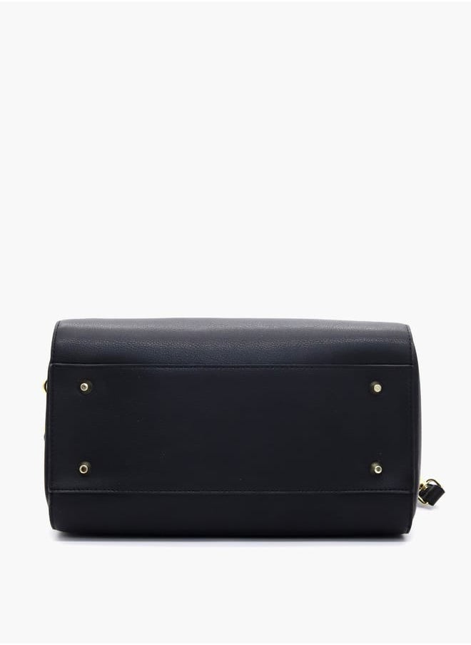 Solid Tote Bag with Detachable Strap and Zip Closure