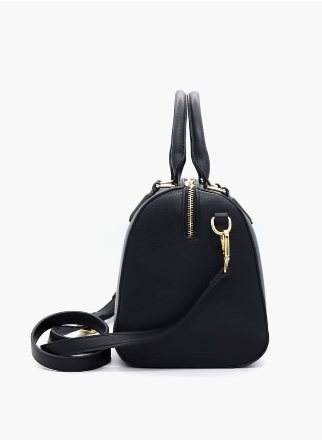 Solid Tote Bag with Detachable Strap and Zip Closure