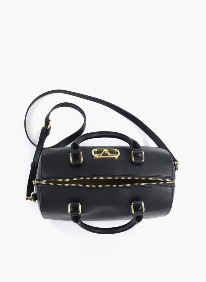 Solid Tote Bag with Detachable Strap and Zip Closure