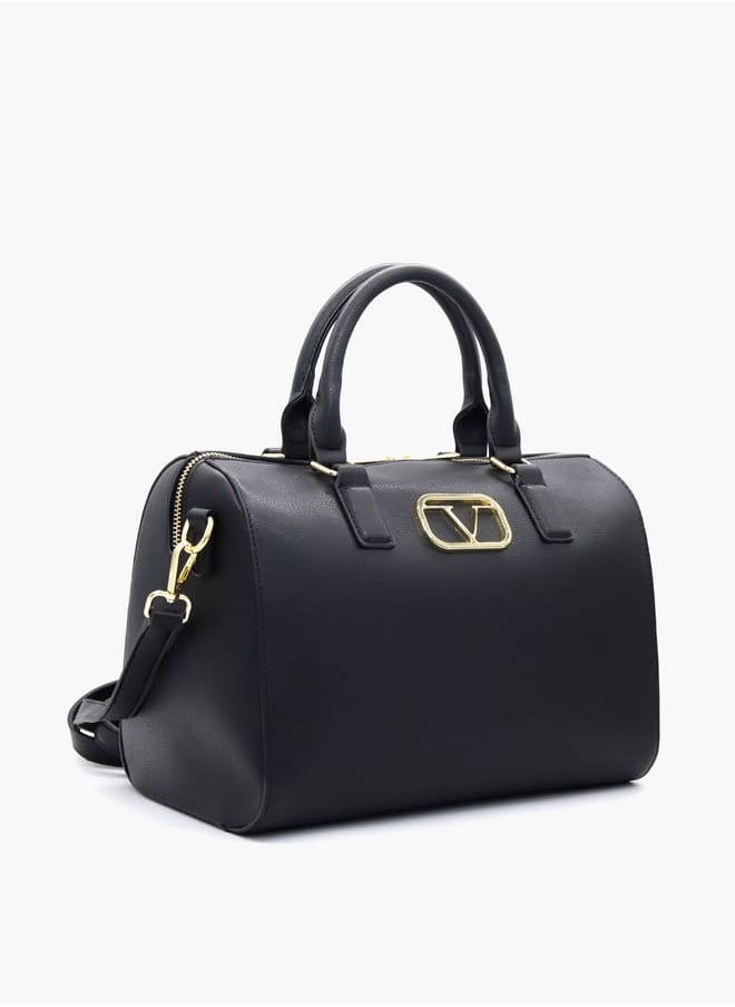 Solid Tote Bag with Detachable Strap and Zip Closure