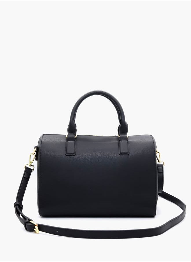 Solid Tote Bag with Detachable Strap and Zip Closure