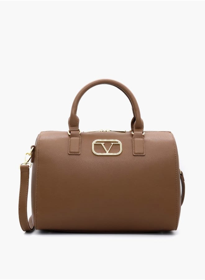 Solid Tote Bag with Detachable Strap and Zip Closure