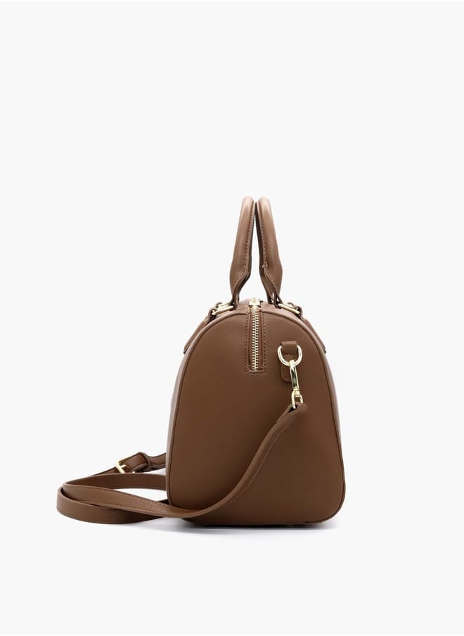 Solid Tote Bag with Detachable Strap and Zip Closure