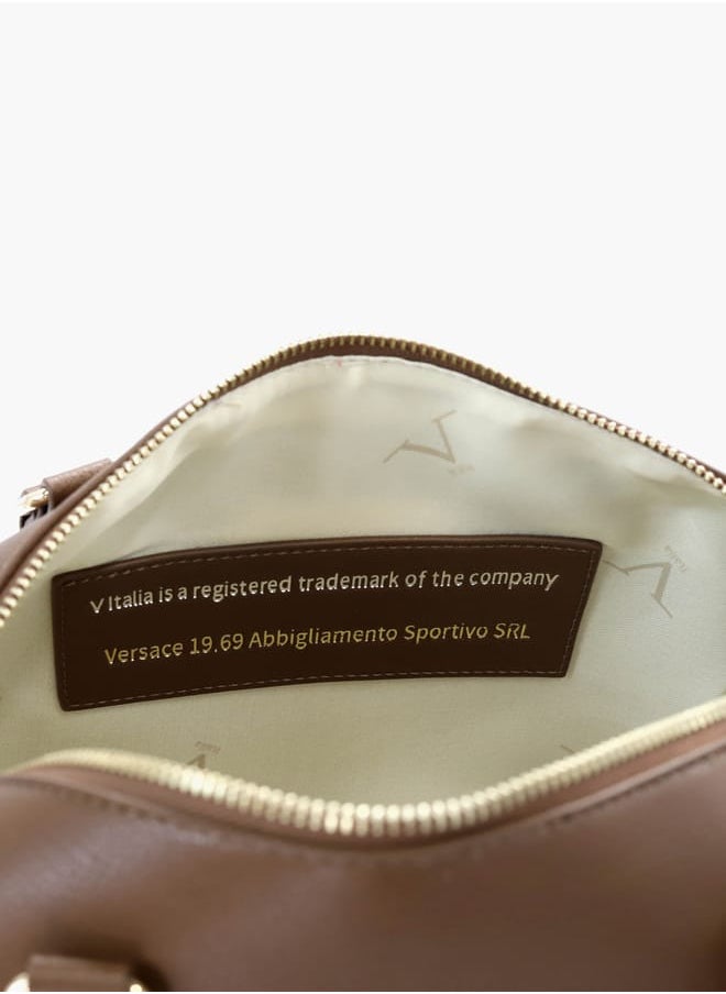 Solid Tote Bag with Detachable Strap and Zip Closure