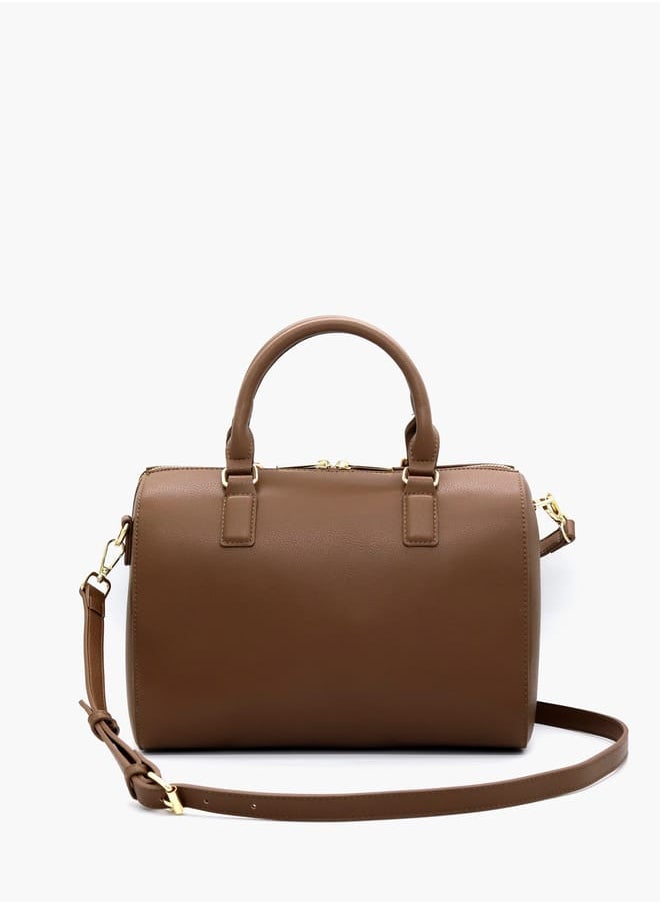 Solid Tote Bag with Detachable Strap and Zip Closure