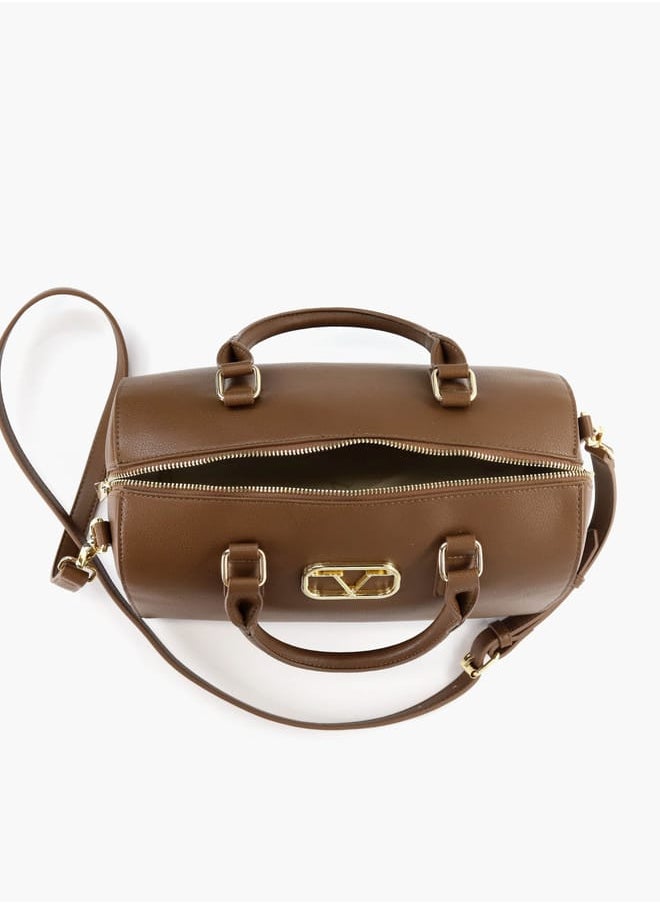 Solid Tote Bag with Detachable Strap and Zip Closure