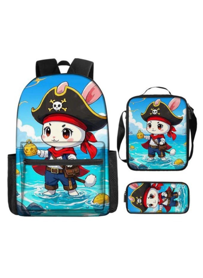 Cartoon three-piece schoolbag with zipper - 719