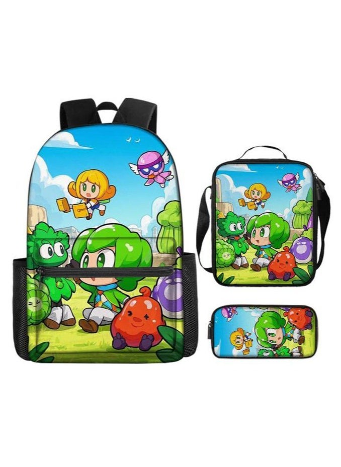 Cartoon three-piece schoolbag with zipper - 858