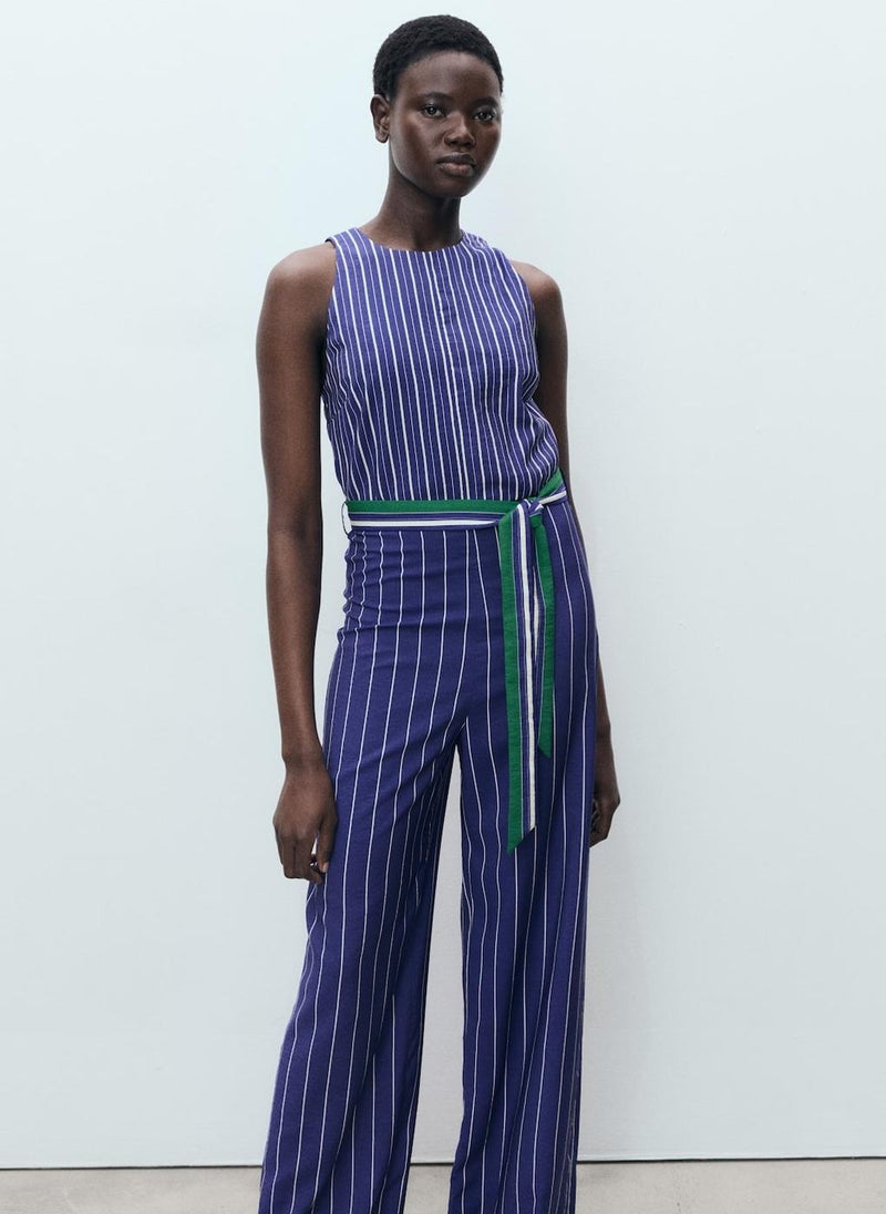 Striped Jumpsuit With Belt