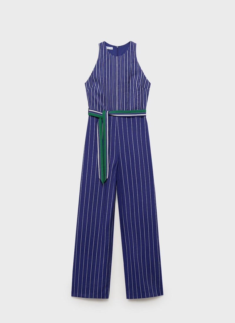 Striped Jumpsuit With Belt