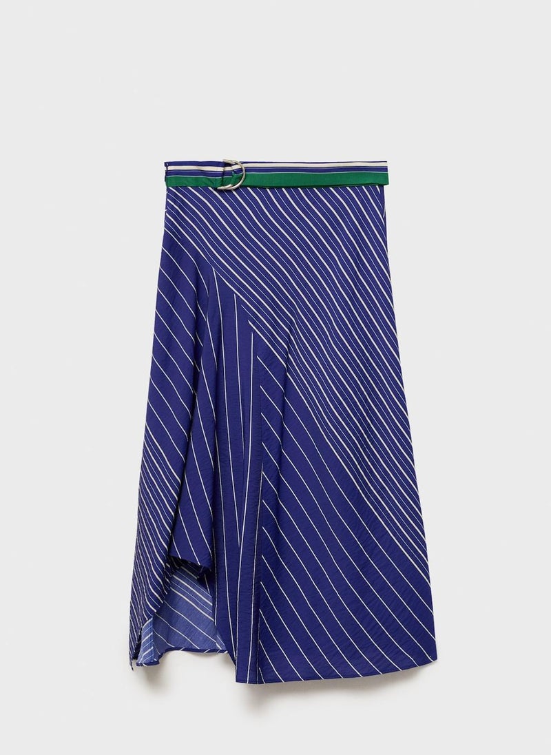 Striped Midi Skirt With Belt