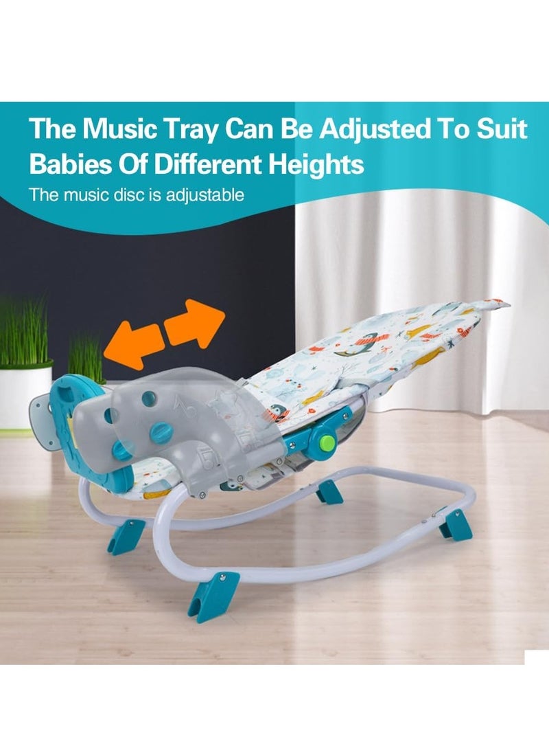 Baby rocking chair, multifunctional music bed lightweight foldable children rocking chair, multifunctional music bed, multi-position tilt, safety belt and detachable parenting toys, suitable for newborn boys and girls