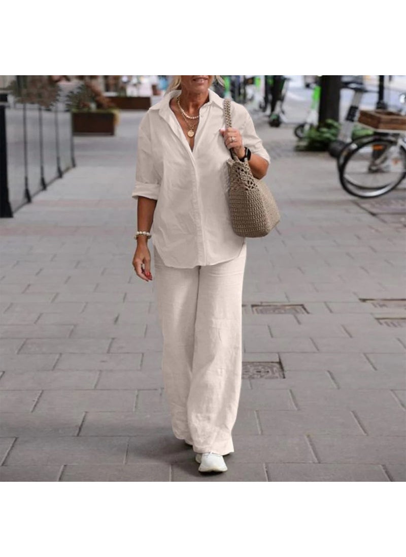 Comfortable and Daily Linen Ecru Two Piece Set Bottom Top LN17EKRU10