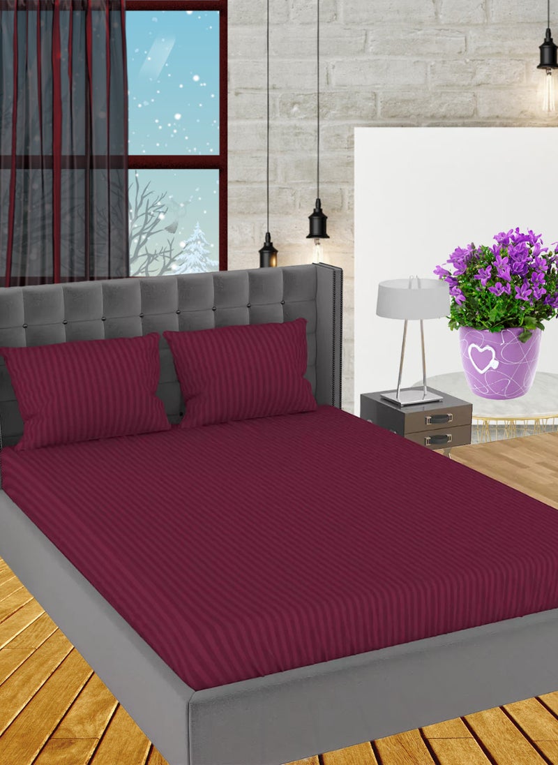 Maroon Extra Deep Pocket Sheets Cotton 3 Piece Bed Sheet Set 150x200+35cm